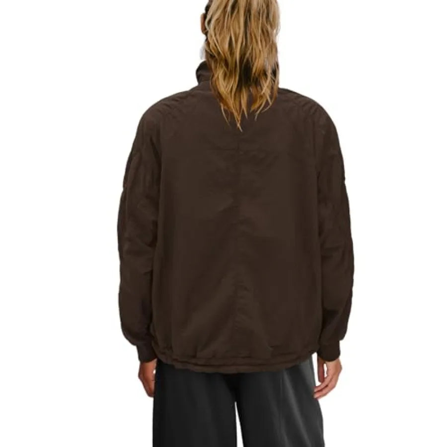 Oversized Fleece Lined Jacket Zip up Windbreaker Jacket Long Sleeve Casual Winter Coats with Pcokets