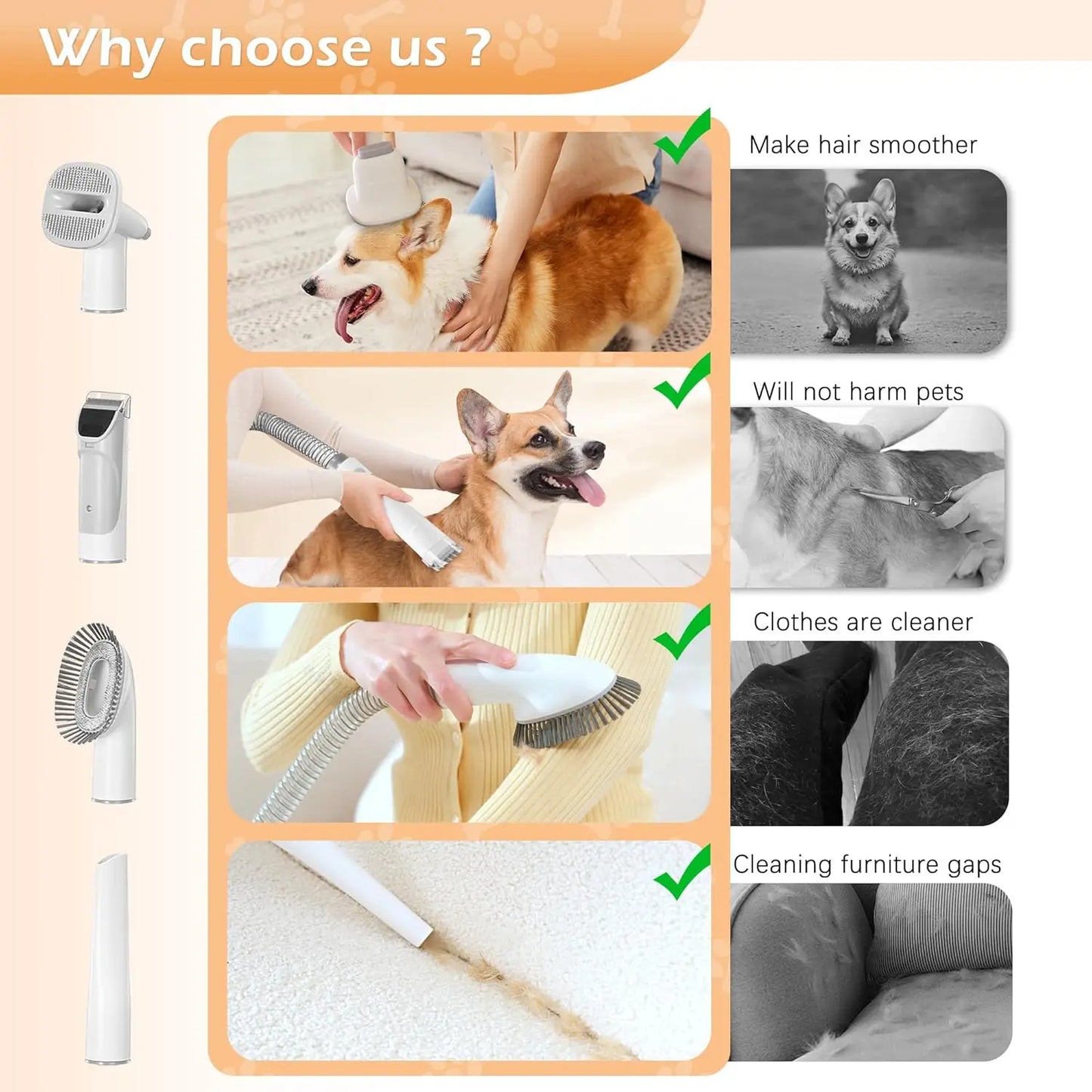 Grooming Vacuum Kit With Low Noise For Dog Cat Hair