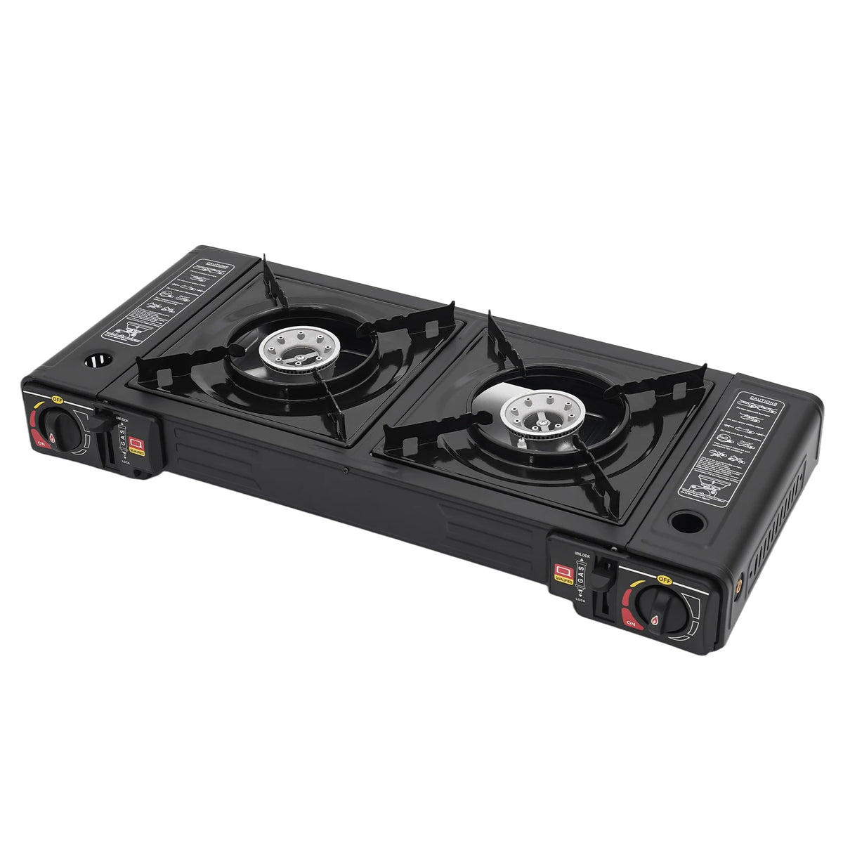 2 Burners Portable Gas Stove with Piezo Ignition and Carrying Case 2x2500W High Power LPG/Butane for Camping Picnics Parties