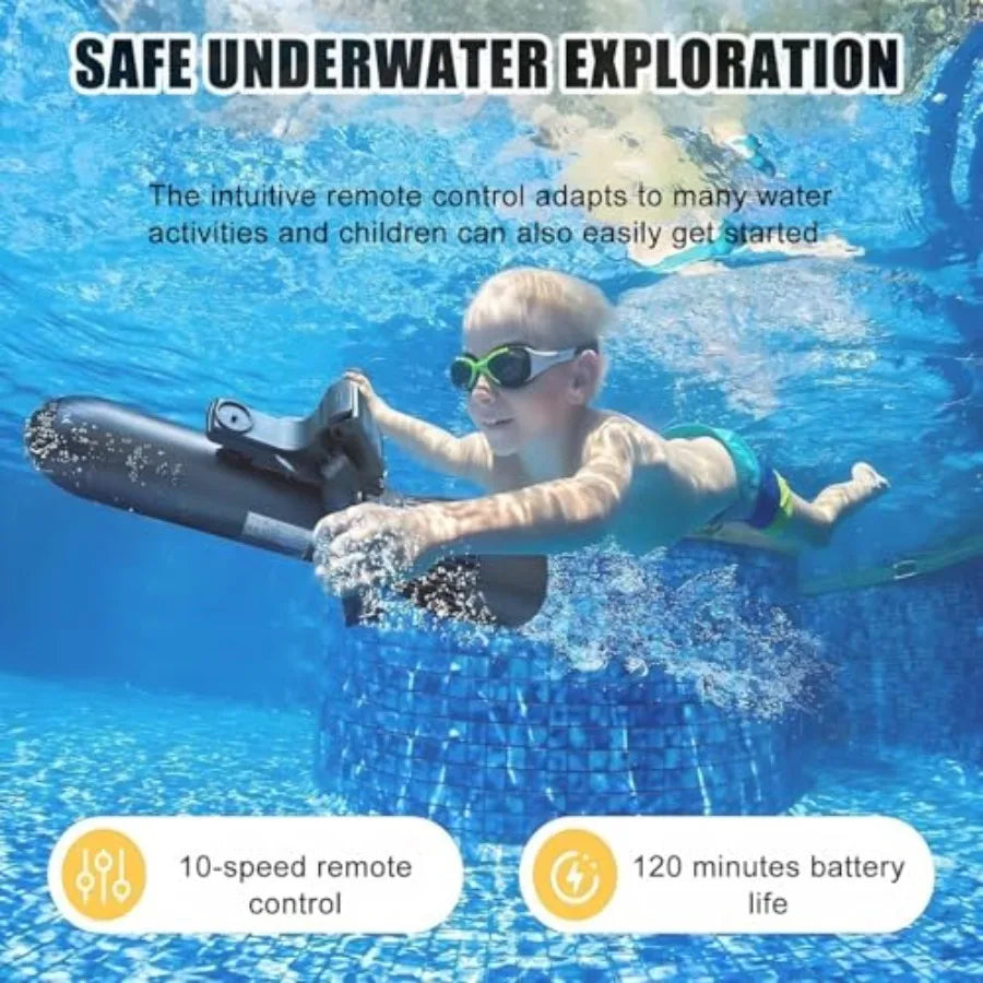 Underwater Scooter for SUP, Pool Diving Snorkeling: 500W/10000 mAh, 130-Min Runtime, 10-Speed 1.9-4.3 MPH,ABS Plastic, Black, L