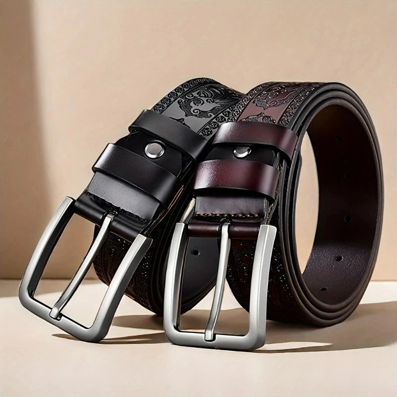 Genuine Leather Retro Western Belt With Alloy Buckle