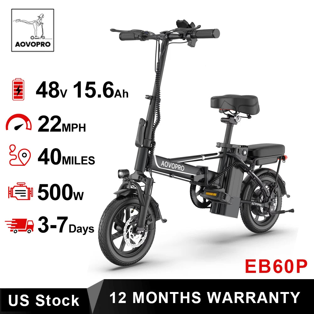 AOVOPRO EB60 Folding Electric Bike 500W 48V Two Seat