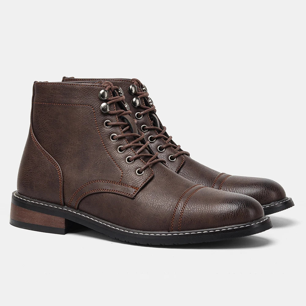 Men's Classic Leather Ankle Boots With Zipper And Comfortable Fit