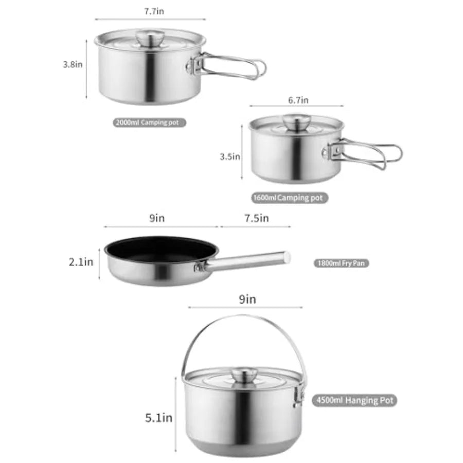 OLOEY Stainless Steel Camping Cookware Set For Outdoor Use