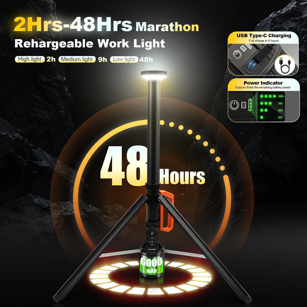 Rechargeable 360 Degree LED Work Light With Remote Control Dimmable