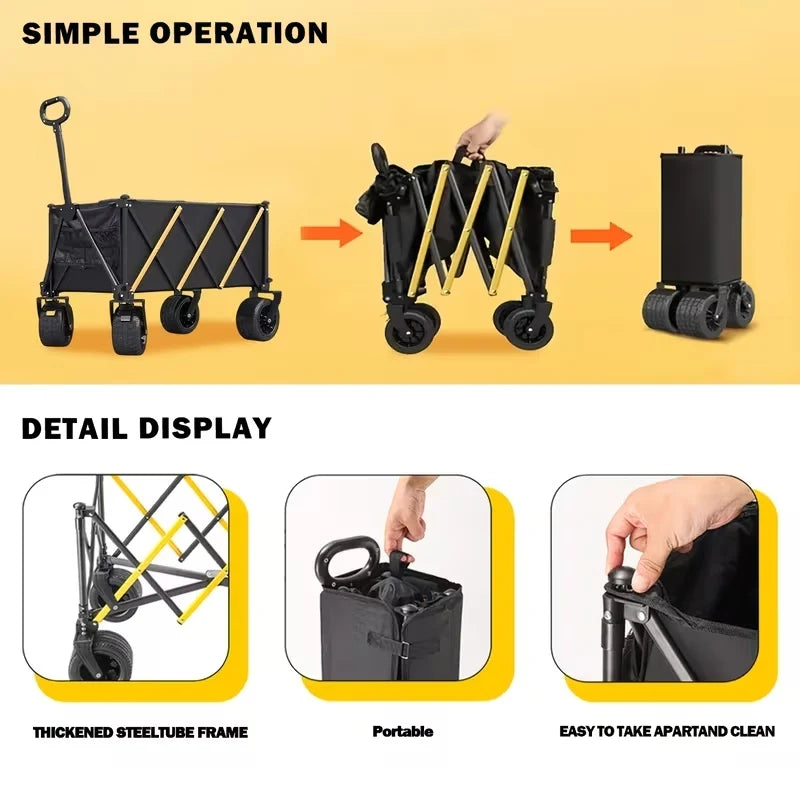 Heavy Duty Foldable Utility Wagon Cart For Outdoor Camping Use