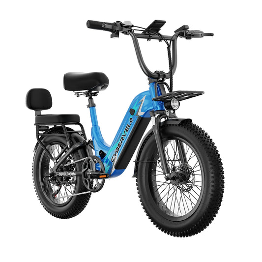 Cybervelo 1000W Peak Step-Thru Electric Bike for Adults 20" Fat Tire 7-Speed Commuter E-Bike Up to 80 Miles Long Range 48V 20Ah Removable Battery EK12 EK8