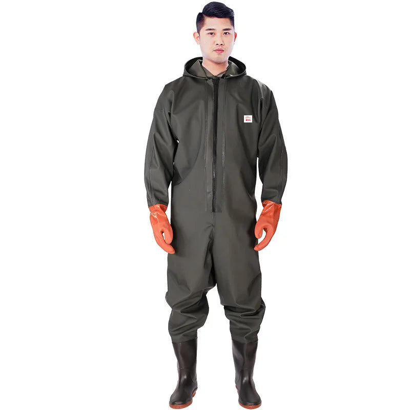 Men's Hooded Waterproof Wader Set For Fishing With Boots Gloves