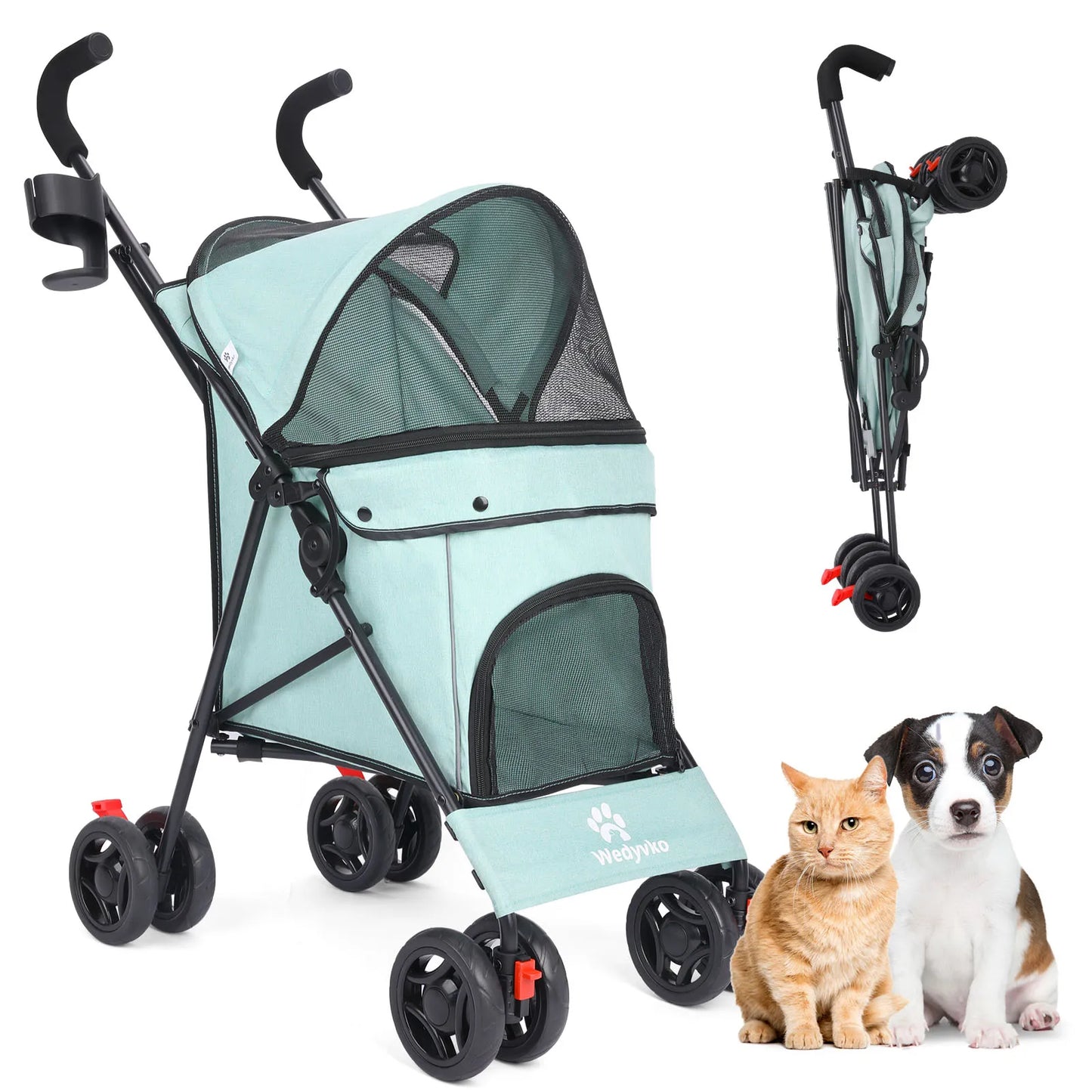 Wedyvko Pet Dog Stroller 4 Wheels With Brakes For Travel
