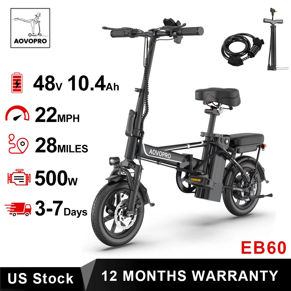 AOVOPRO EB60 Folding Electric Bike 500W 48V Two Seat