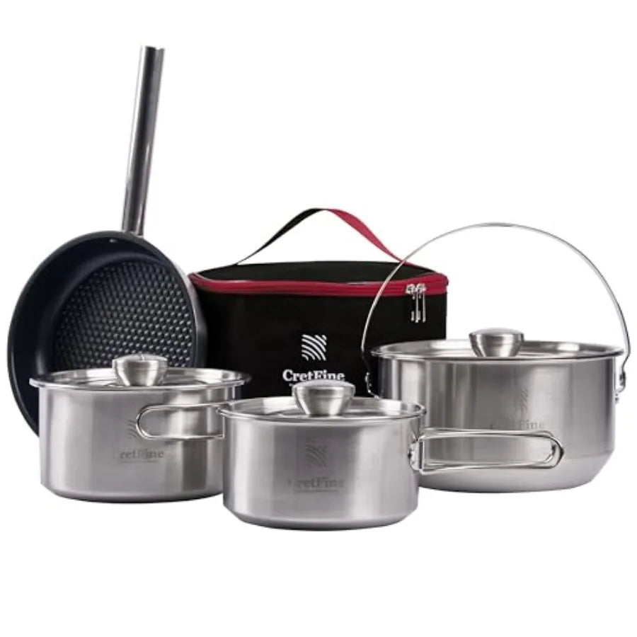 OLOEY Stainless Steel Camping Cookware Set For Outdoor Use