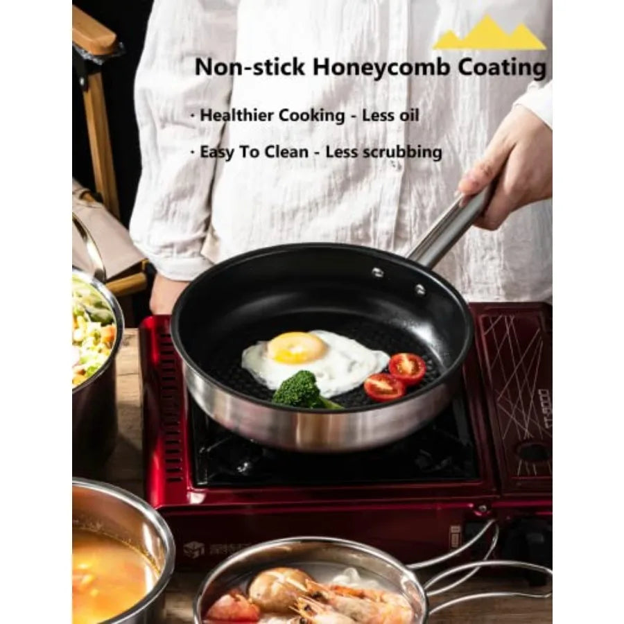 OLOEY Stainless Steel Camping Cookware Set For Outdoor Use