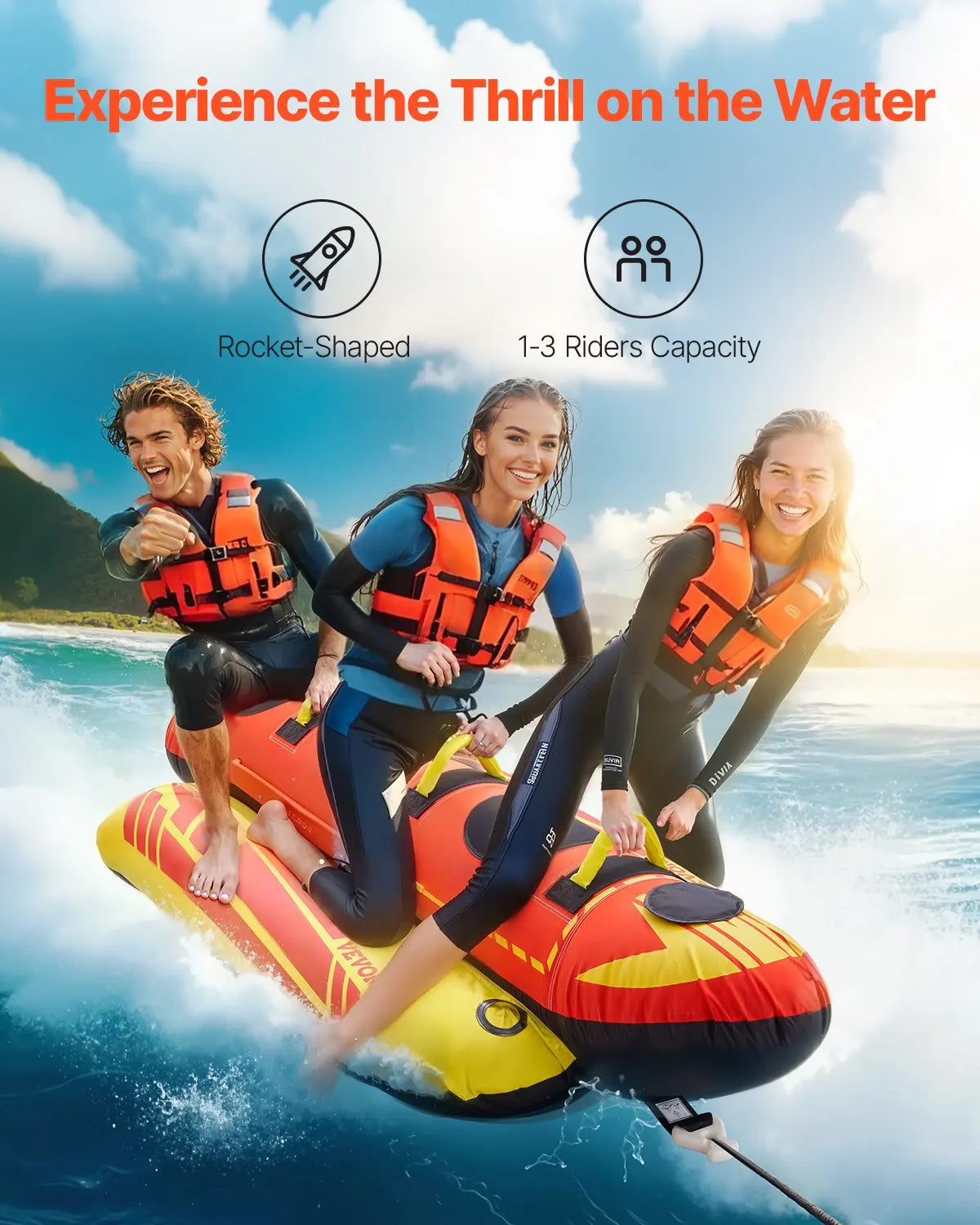 Towable Hot Dog Water Sport Tube For Boating 1 To 3 Riders 510 Lbs