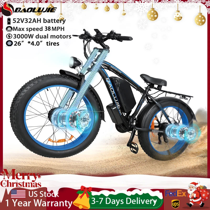 Baolujie Peak Dual Motor Electric Bicycle 48V Battery For Adults