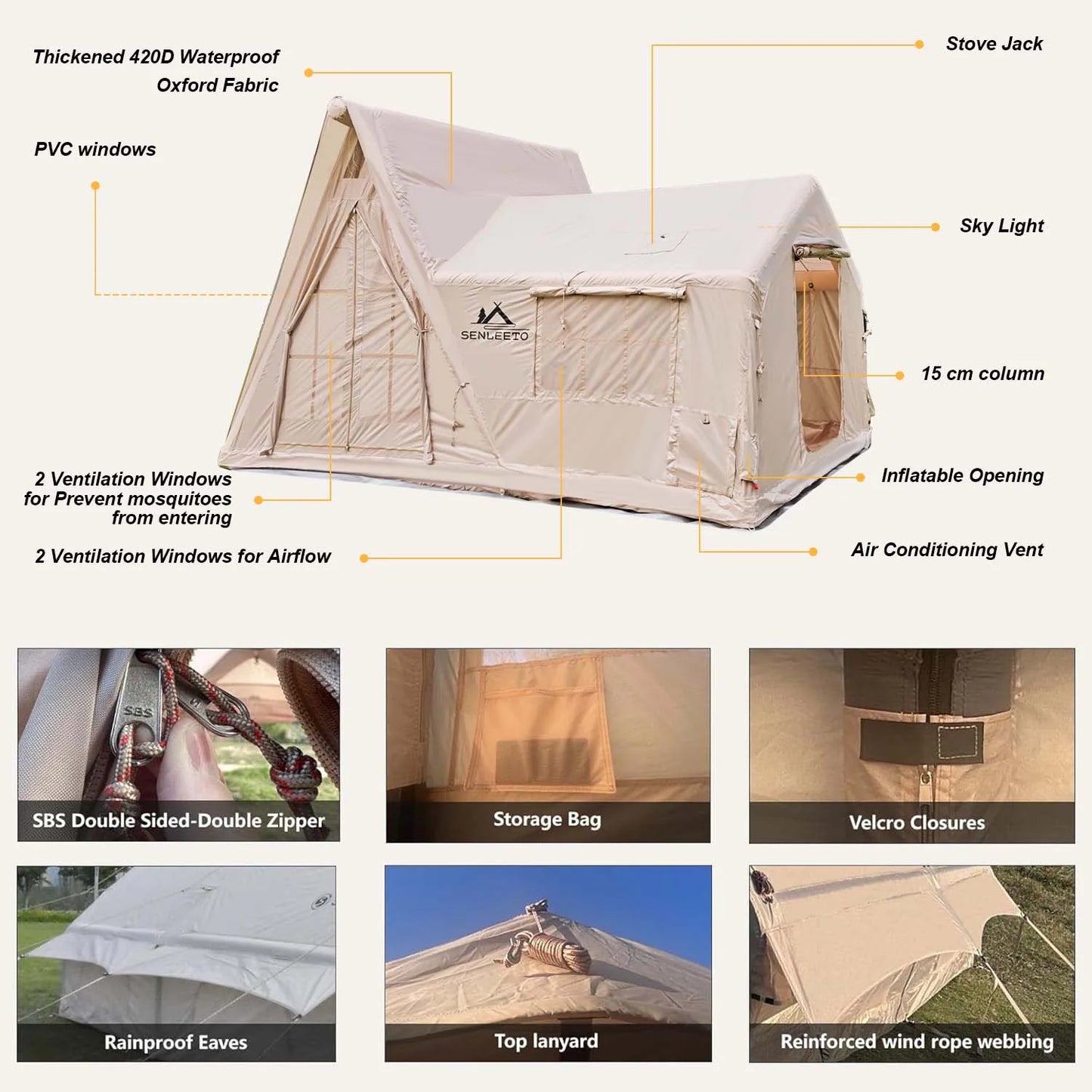 Senleeto Inflatable Cabin Tent 8-10 Person Instant Setup Waterproof