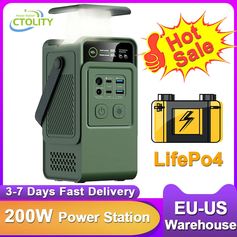 CTOLITY 200W Power Station Camping Battery Pack 192Wh LiFePO4 USB Type C