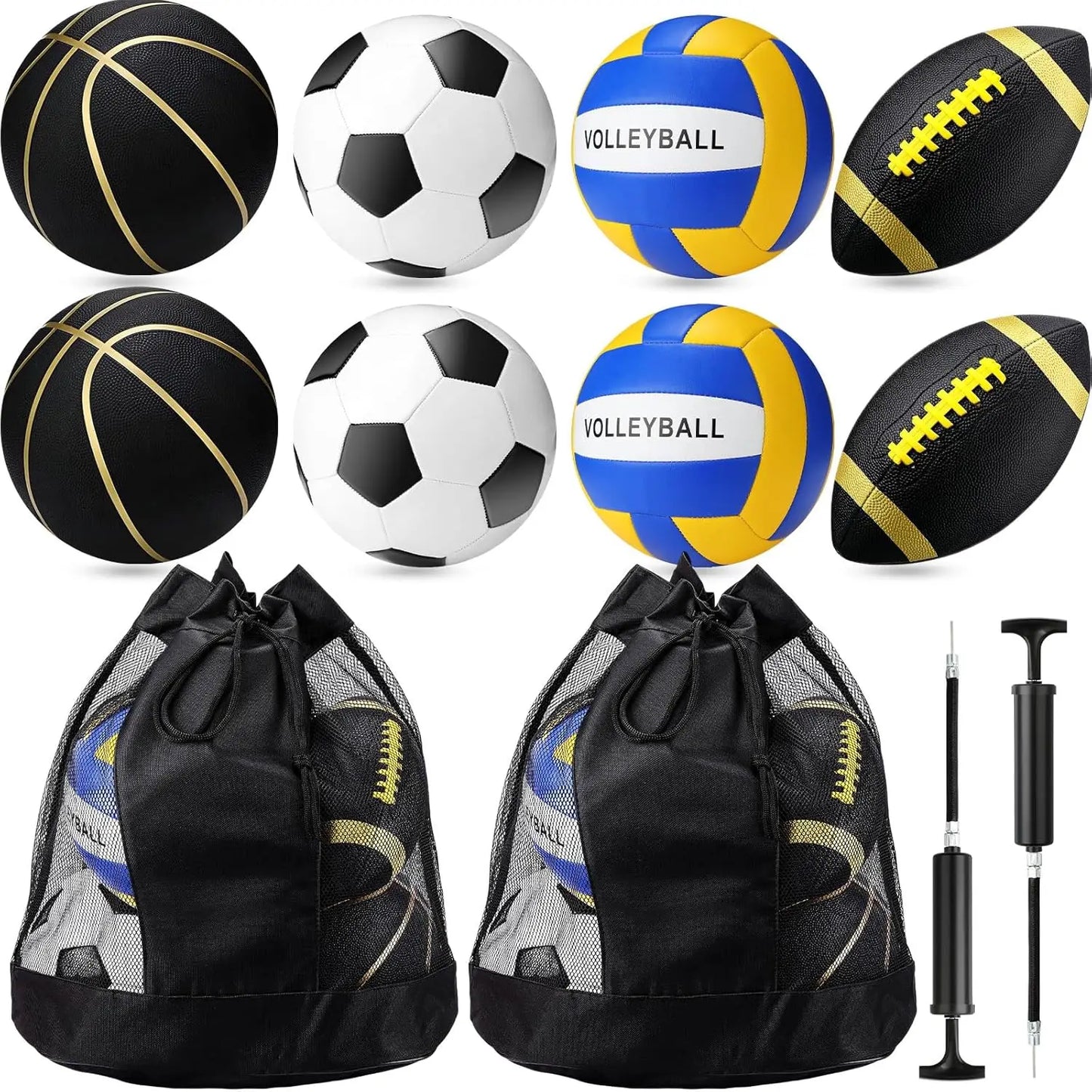 8 Pcs Sports Balls Set Include Basketball Football Soccer Volleyball