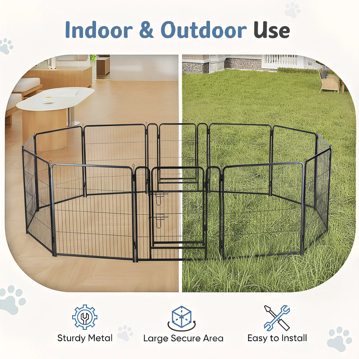 JHK Foldable Metal Dog Playpen Exercise Fence For Indoor Outdoor
