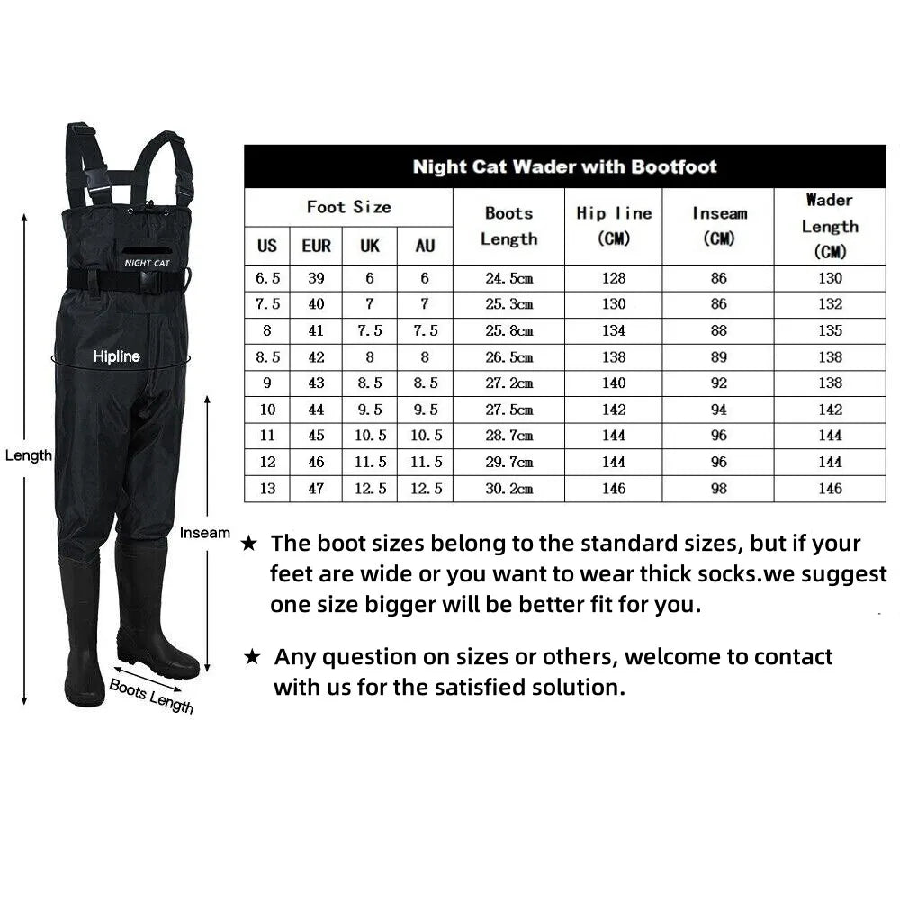 Waterproof Nylon PVC Chest Waders with Boots for Fishing Hunting