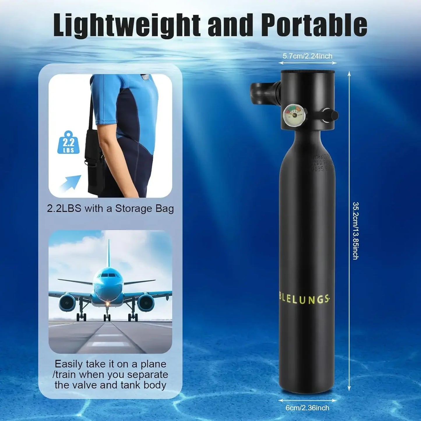Portable 0.5L Mini Diver Oxygen Tank For Underwater Breathing