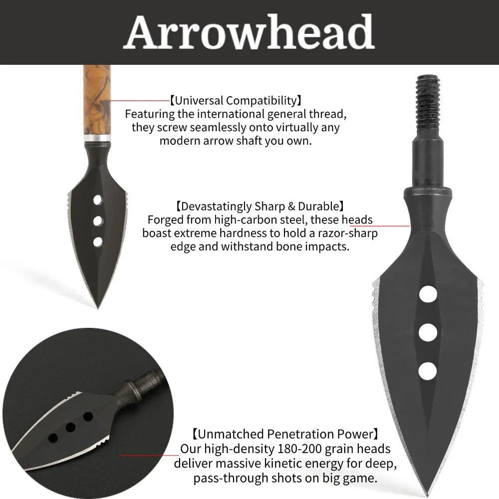 Hunting Arrowheads 6pcs Steel Broadheads 8/32 Standard Thread Screw-in Arrow Points for Recurve Compound Bow Archery Shooting Target Practice Outdoor Hunting Durable High-Penetration Accessories