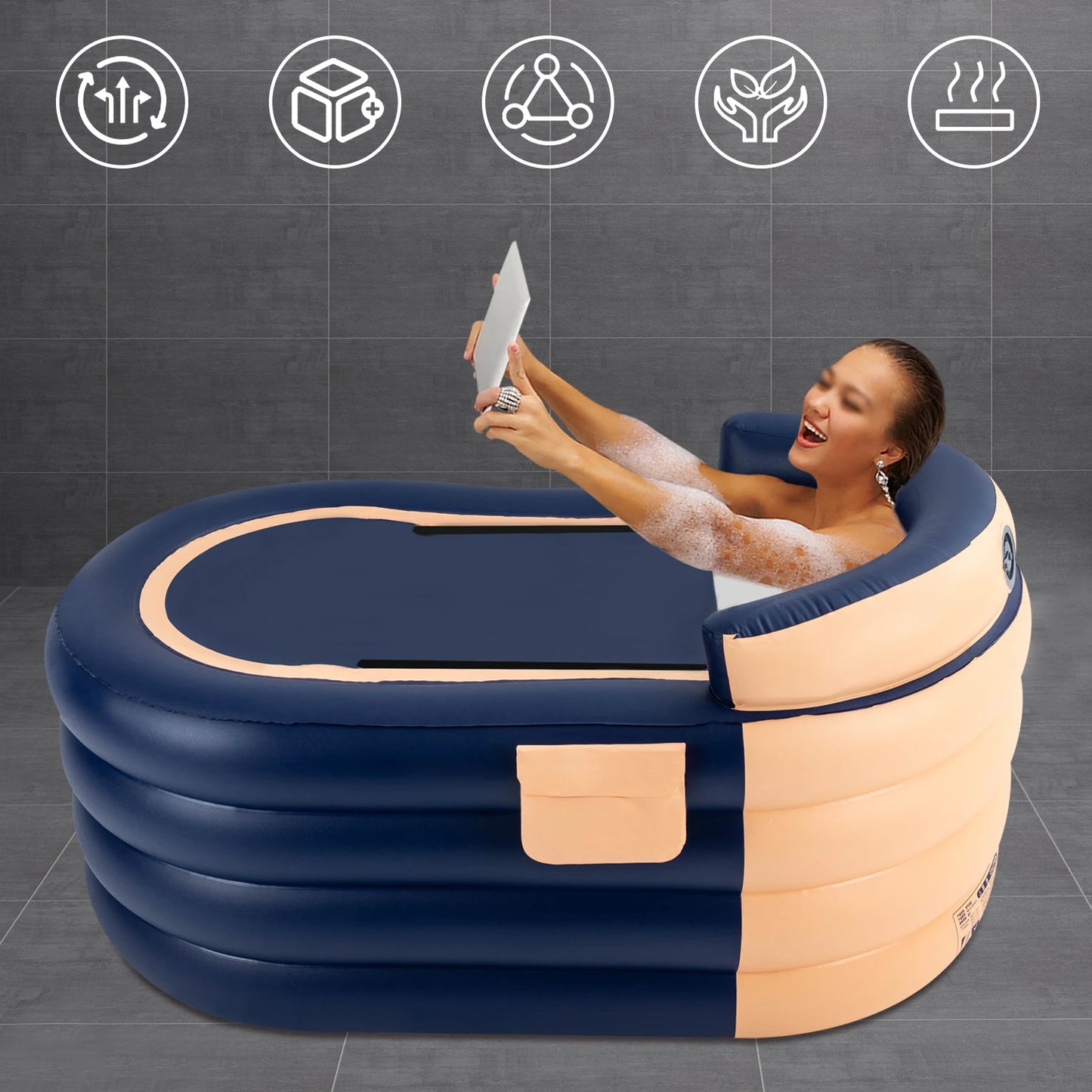 Inflatable Swimming Pool With Ergonomic Backrest And Wireless Pump