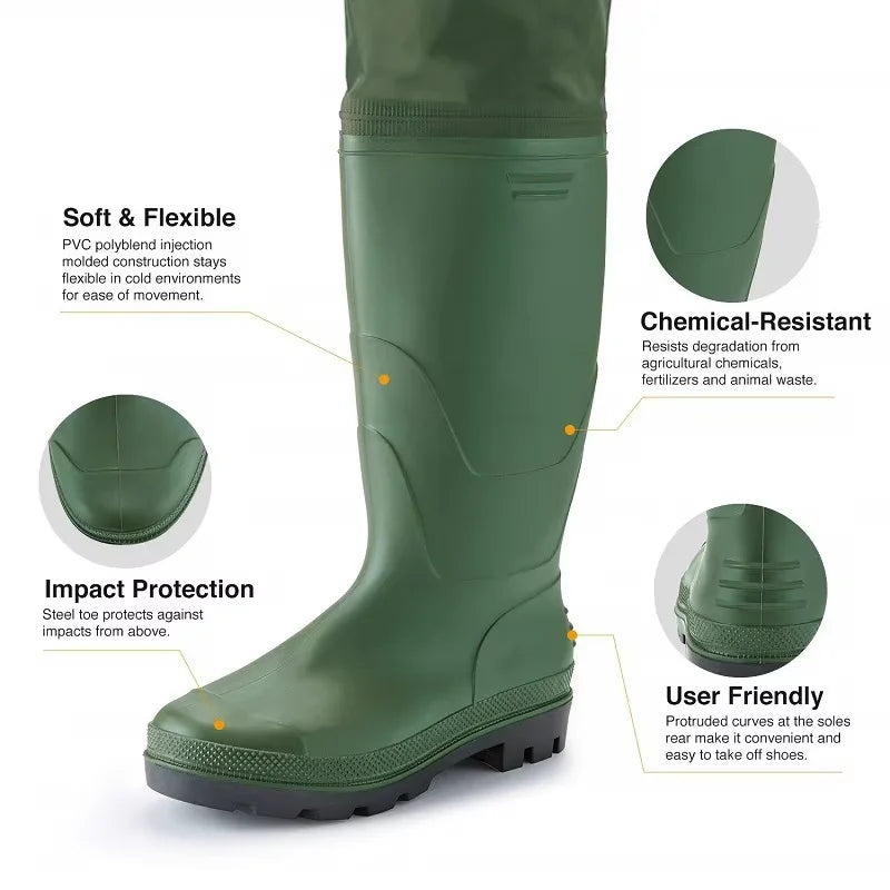 Unisex Waterproof Fishing Waders Pants With Boots Chest Length Kit