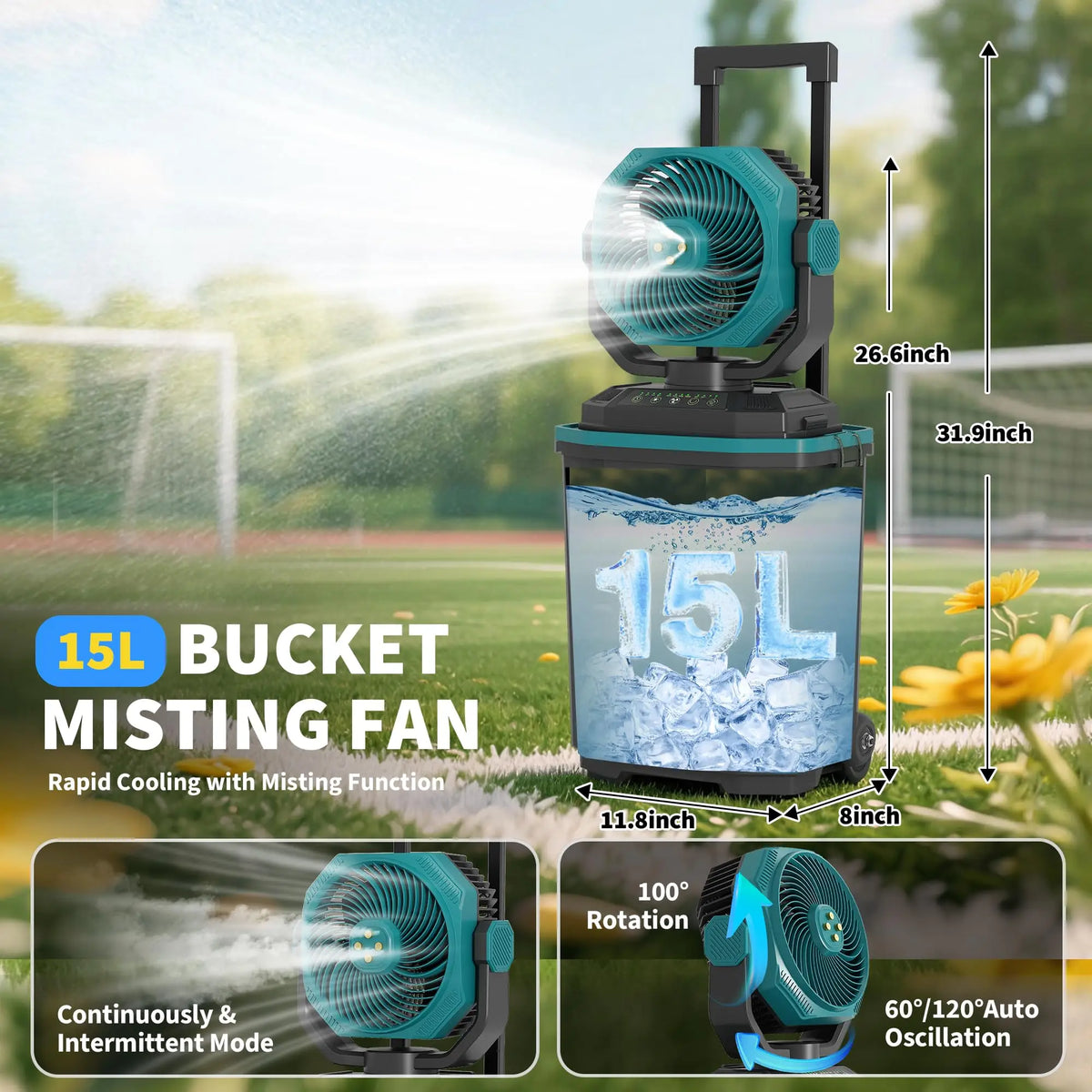 HiMISS Portable Misting Bucket Fan With Remote And Rechargeable Battery