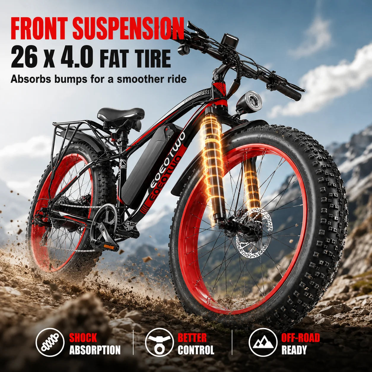 EOEOTWO 1500W Electric Bike 48V 15Ah Battery 26" 4.0 Fat Tire Ebike 34MPH High Speed Mountain Bicycle Off-Road Snow Bike for Adults