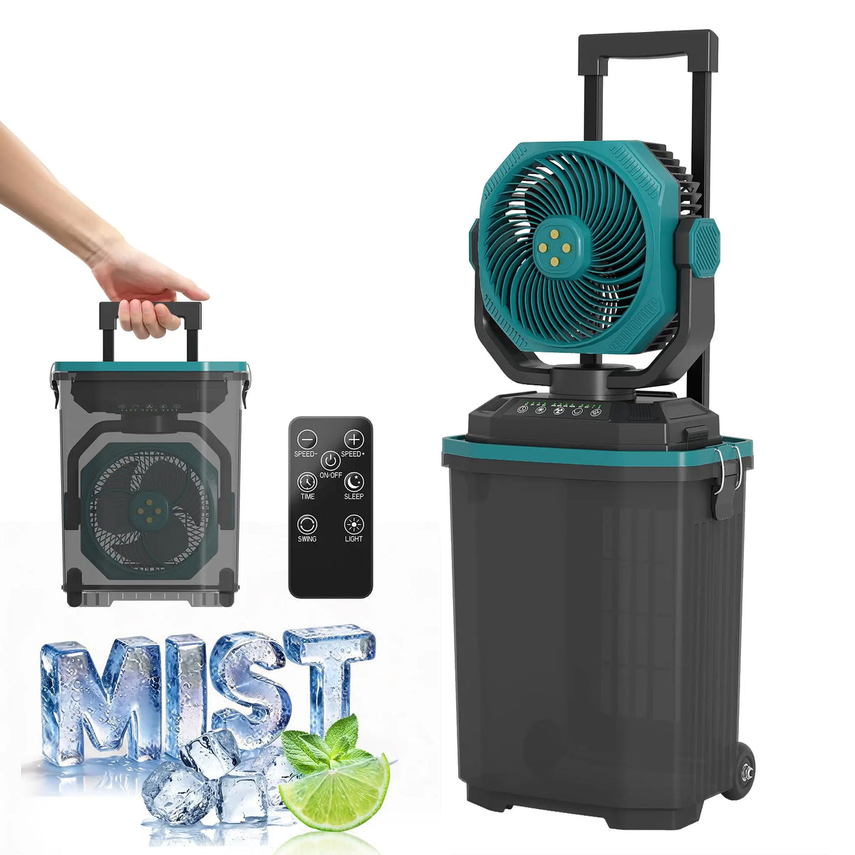 HiMISS Portable Misting Bucket Fan With Remote And Rechargeable Battery