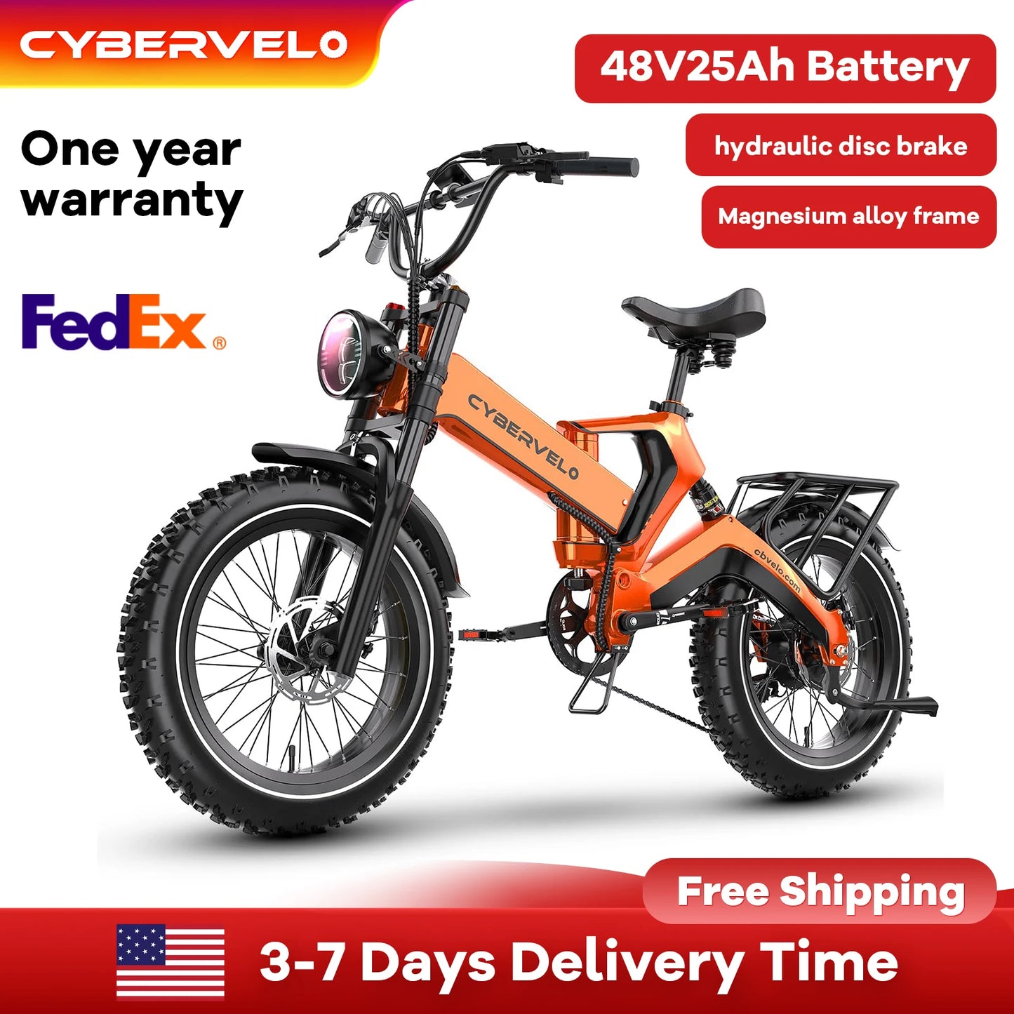 Cybervelo 20” Fat Tire 2000W Peak Motor Luxury Foldable ebike 48V Removable Battery E Bicycle 35+ MPH 100+Miles Long Range EK6