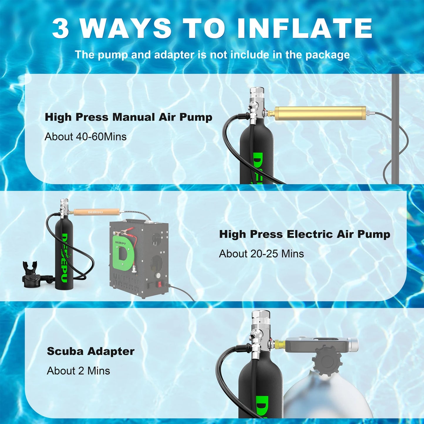 DEDEPU Portable Mini Diving 1L Cylinder Aluminum Alloy and Silicone Tank 20 Minutes of Usage with Diving Mask Snorkel + Bag