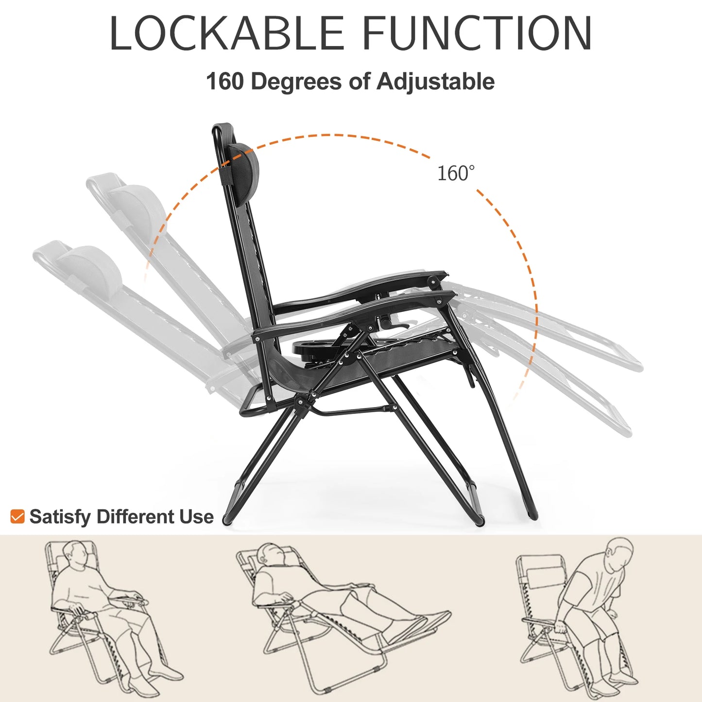 JHK Zero Gravity 2-Pack Portable Recliner Chairs With Cup Holders