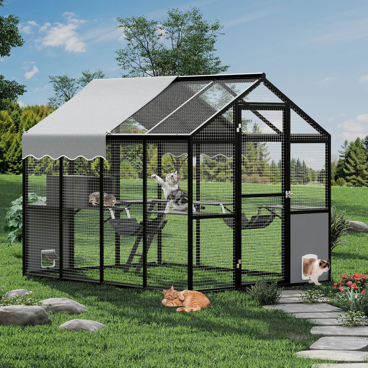 HiMISS Aluminum Outdoor Catio Enclosure Walk In Cat Run