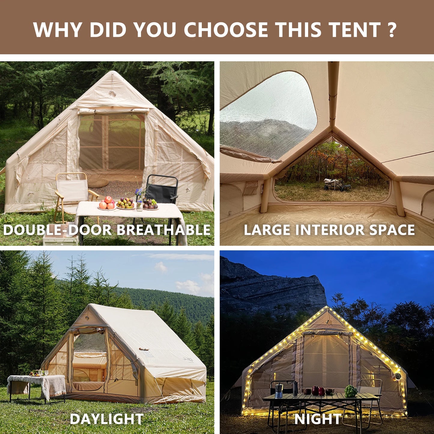 Pakicetus Inflatable Tent With Skylight Quick Setup For Family Camping