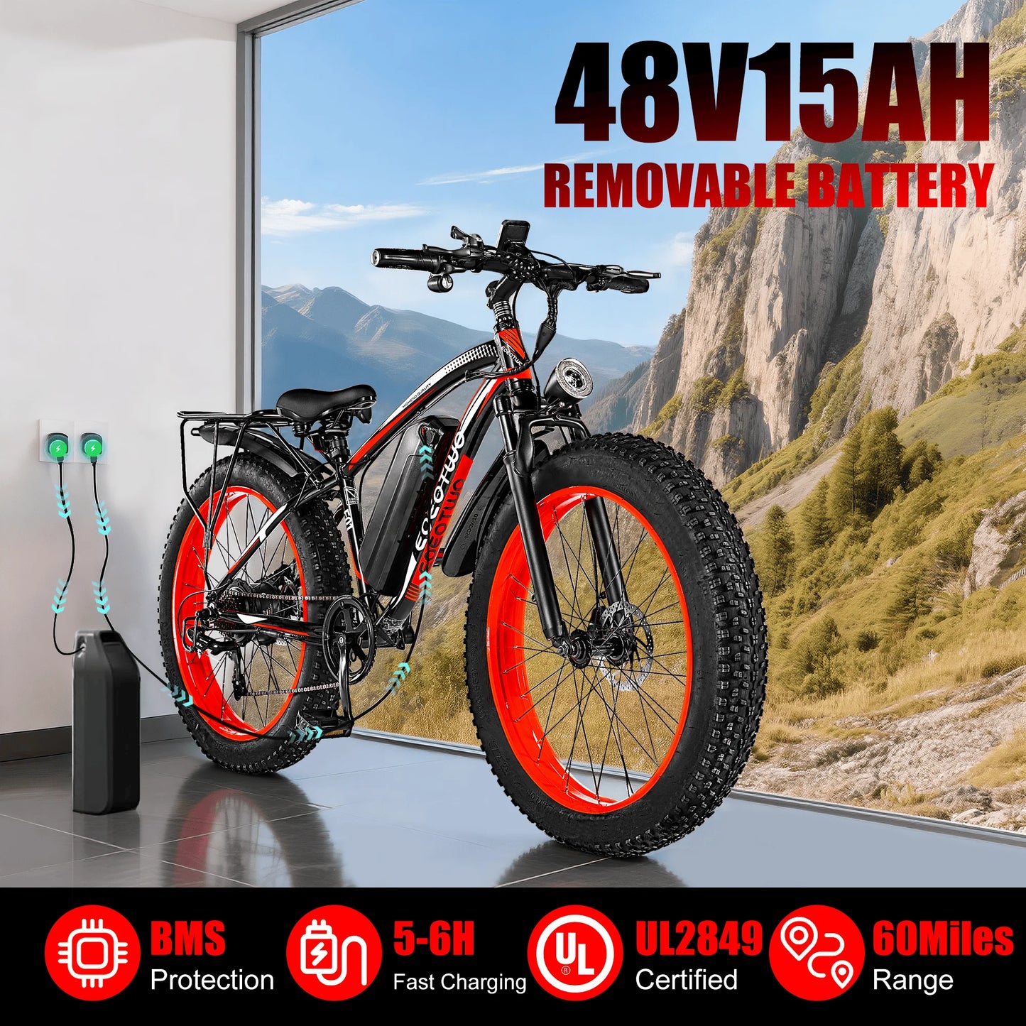 EOEOTWOC 1500W Fat Tire Electric Bike 34MPH Mountain Ebike
