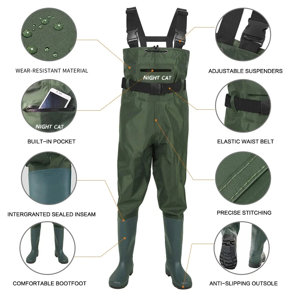 Night Cat Breathable Waterproof Chest Waders With Boots And Belt