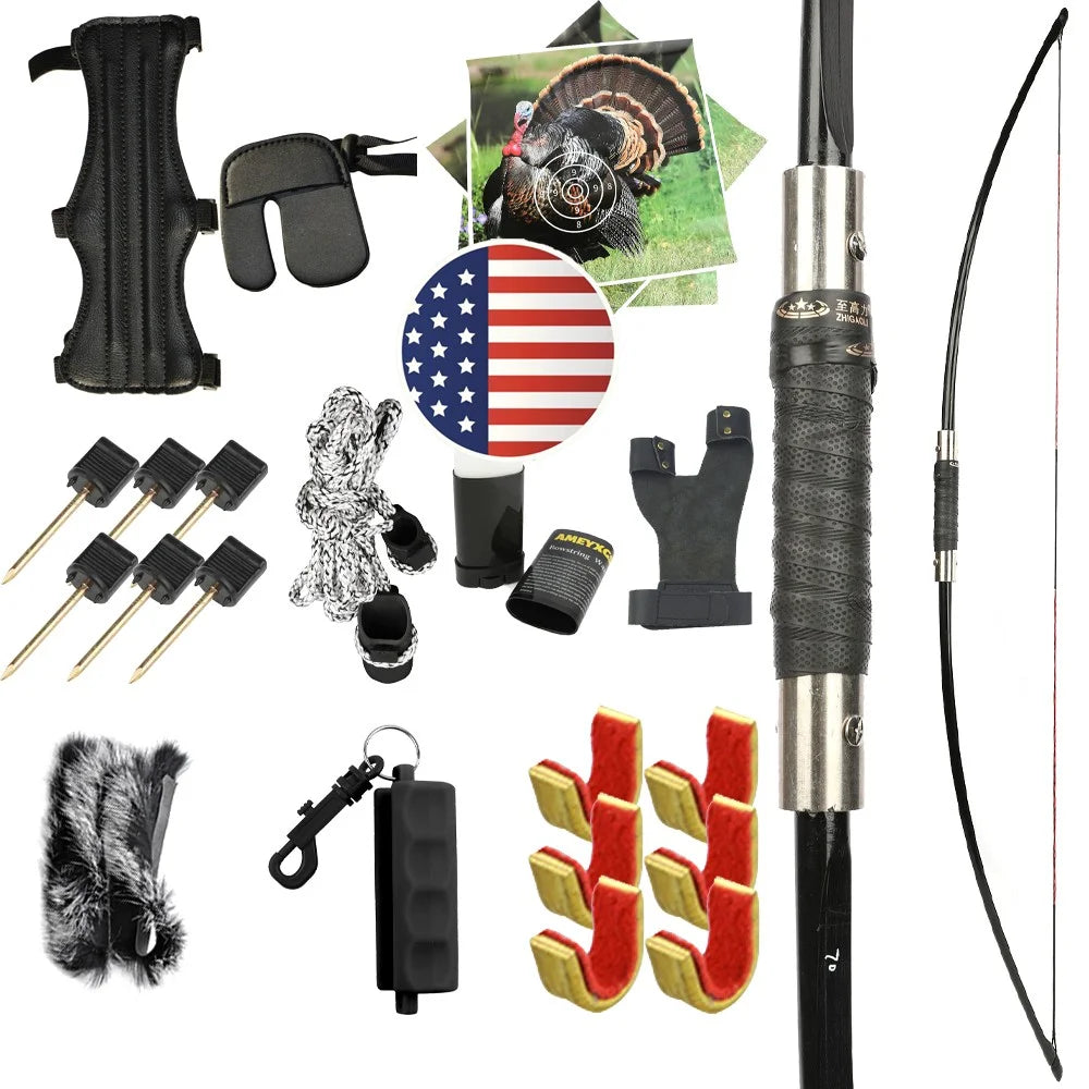 Archery Longbow Set 64.5" Takedown English Design 60/65/70lbs Draw Weight RH/LH Compatible for Adults Beginners Hunting Shooting Target Practice Outdoor Sports Accessories