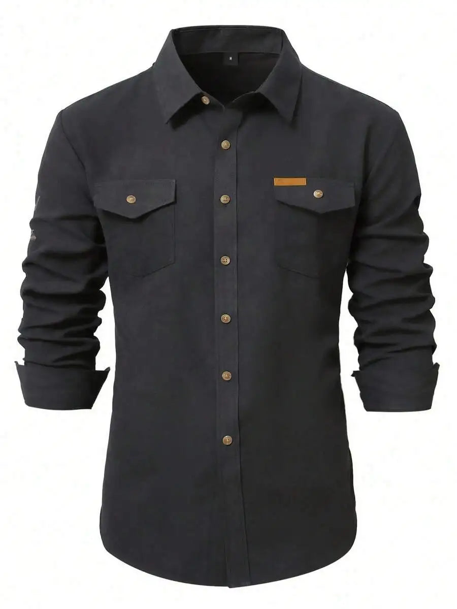 Men's Western Style Long Sleeve Casual Shirt with Skull Embroidery
