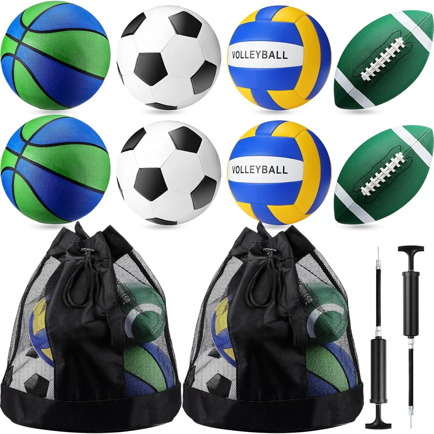 8 Pcs Sports Balls Set Include Basketball Football Soccer Volleyball