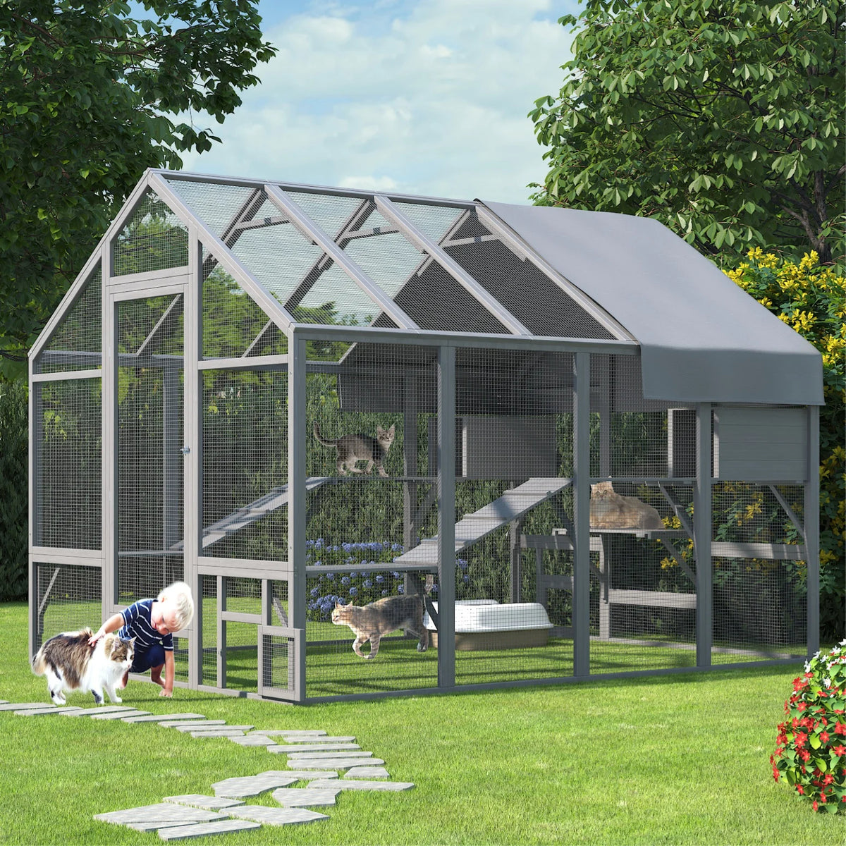 Outdoor Cat Enclosure With Condos Platforms And Bridges
