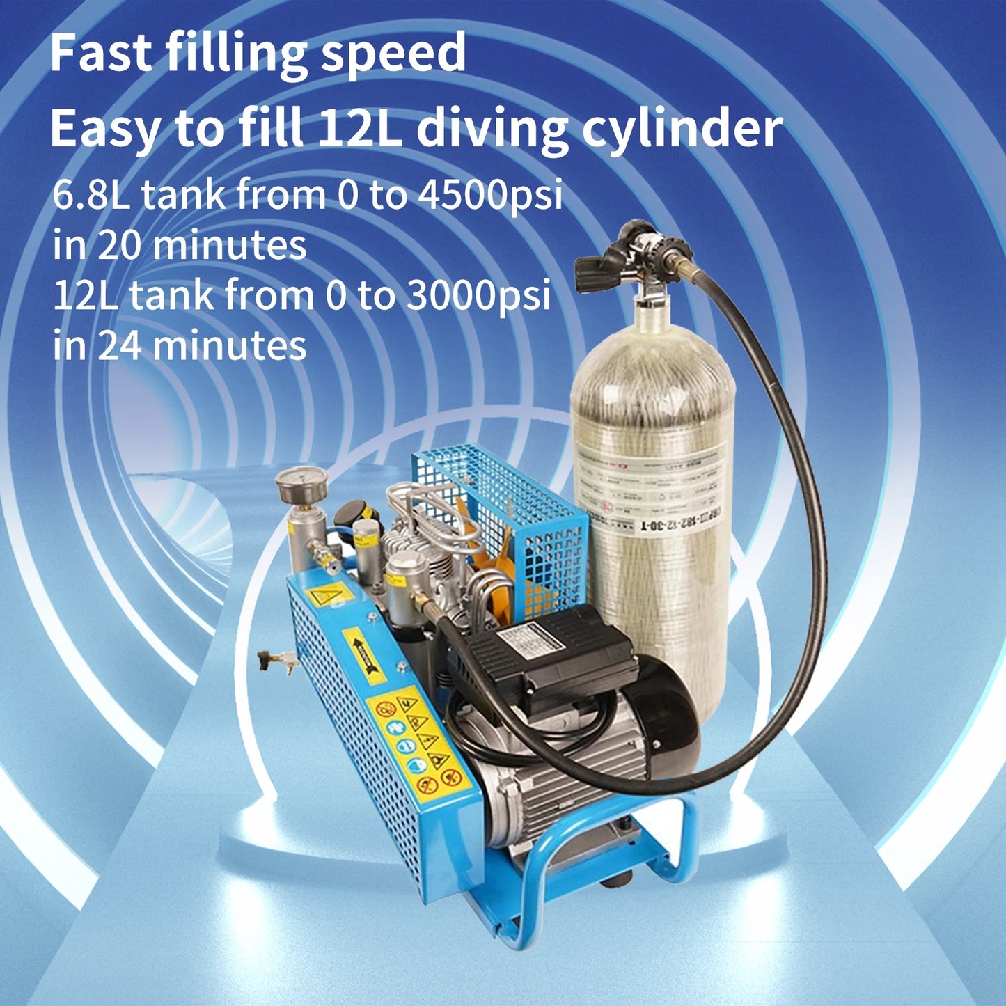 TUDIVING 4500 PSI PCP Air Compressor 300 Bar Four-Cylinder 110V