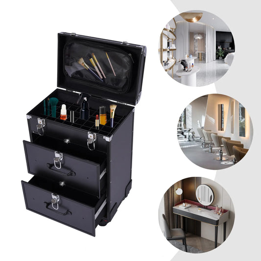 Rolling Makeup Train Case With Dividers And Lock For Travel