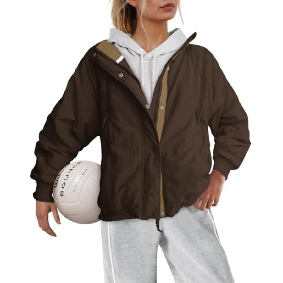 Oversized Fleece Lined Jacket Zip up Windbreaker Jacket Long Sleeve Casual Winter Coats with Pcokets
