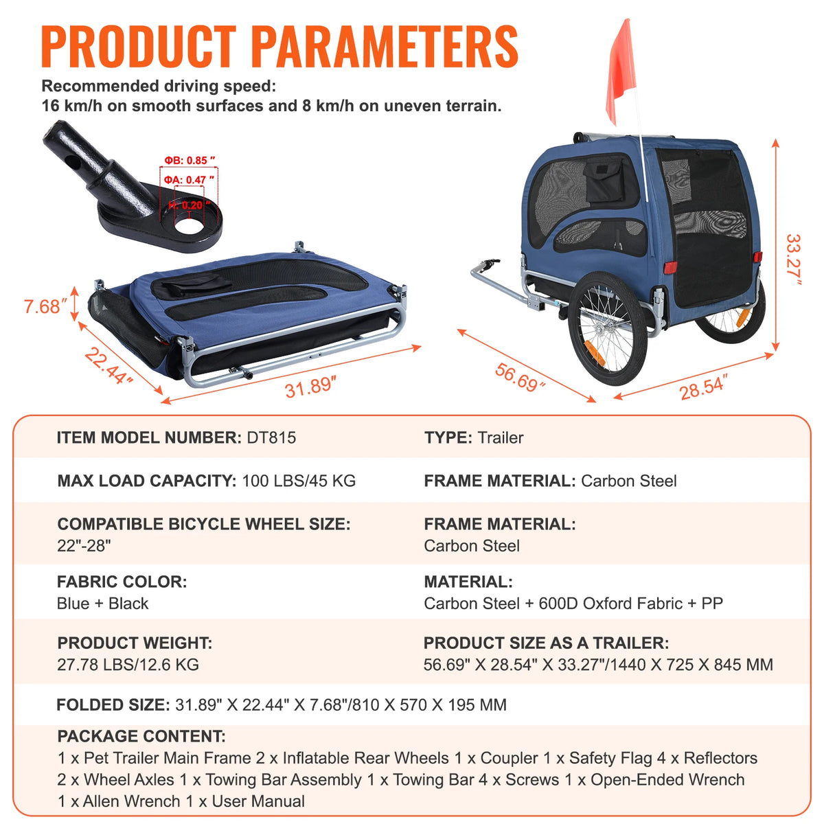 SucceBuy Dog Bicycle Trailer Carrier with Coupler and Safety Reflectors