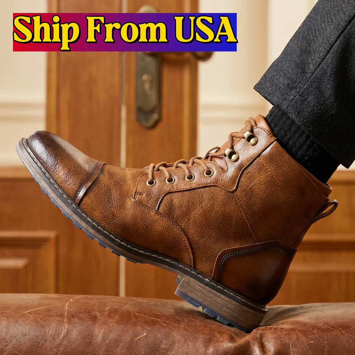Men's Classic Leather Ankle Boots With Zipper And Comfortable Fit