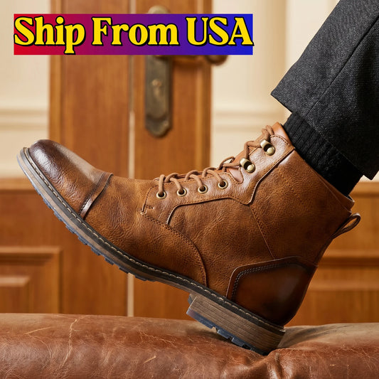Men's Classic Leather Ankle Boots With Zipper And Comfortable Fit