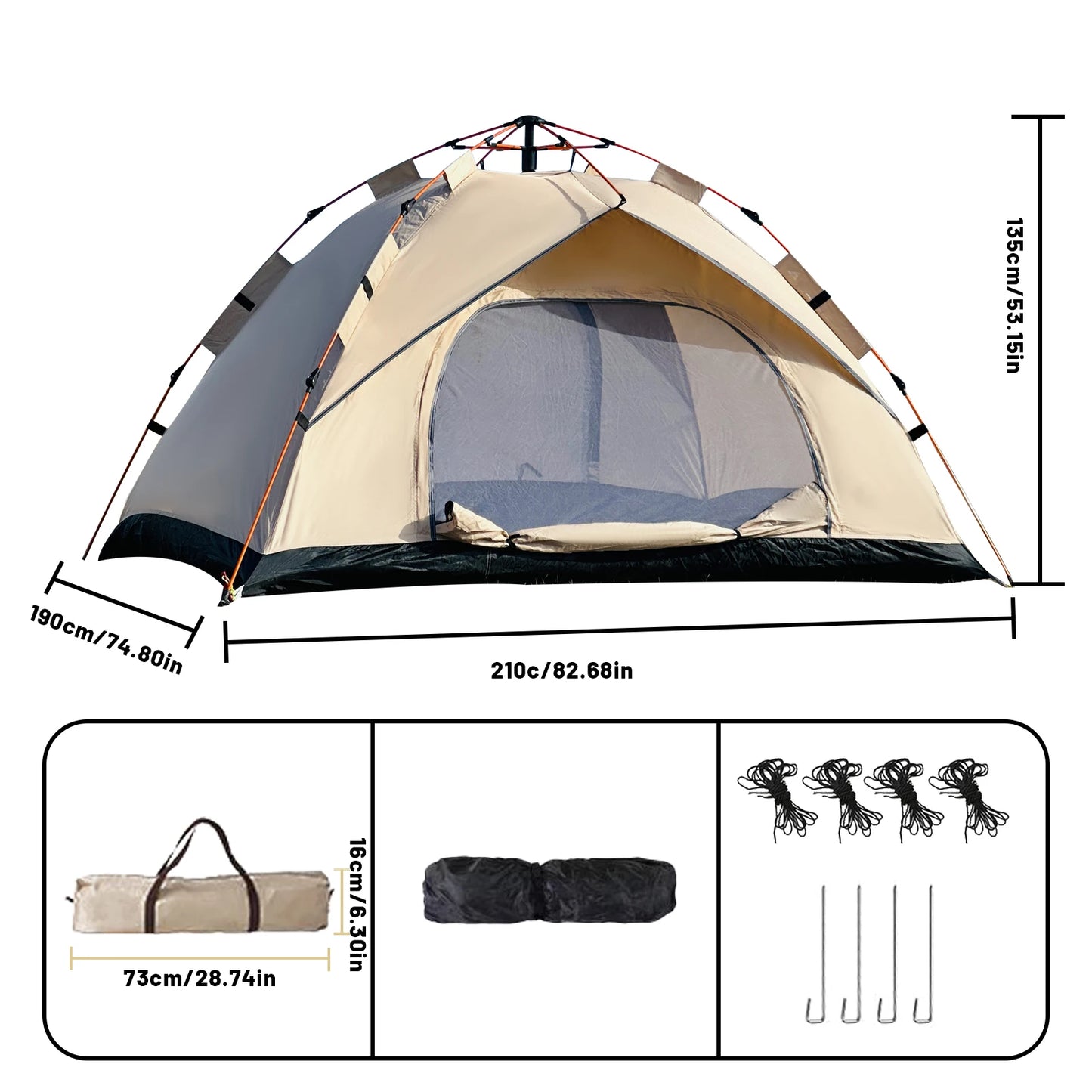 Pakicetus Windproof Camping Tent 3-4 Person Easy Setup