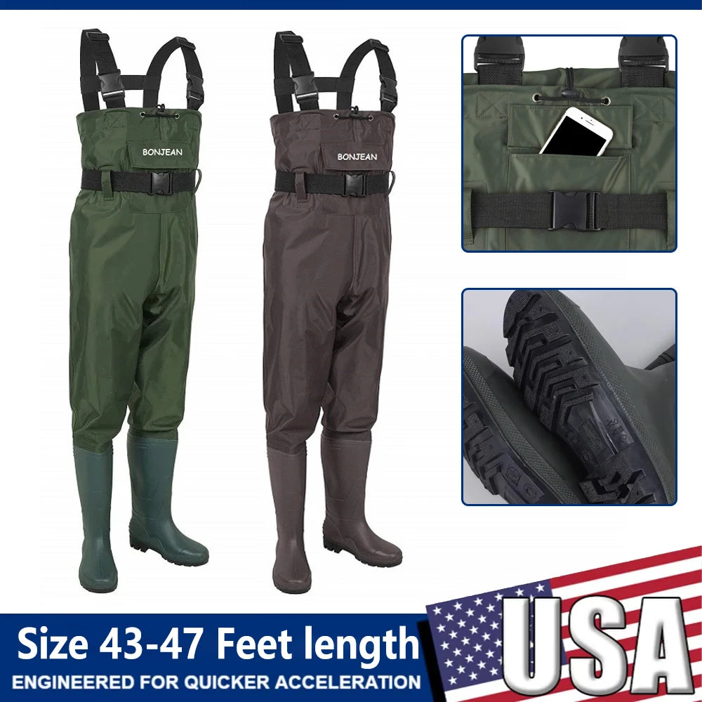 Unisex Waterproof Fishing Waders Pants With Boots Chest Length Kit