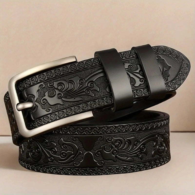Genuine Leather Unisex Retro Western Belt With Alloy Buckle